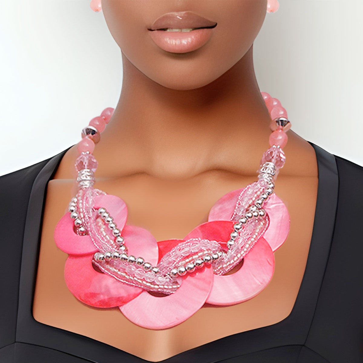 Pink Beaded Disc Necklace Set - Premium Wholesale Jewelry from Pinktown - Just $13! Shop now at chiquestyles