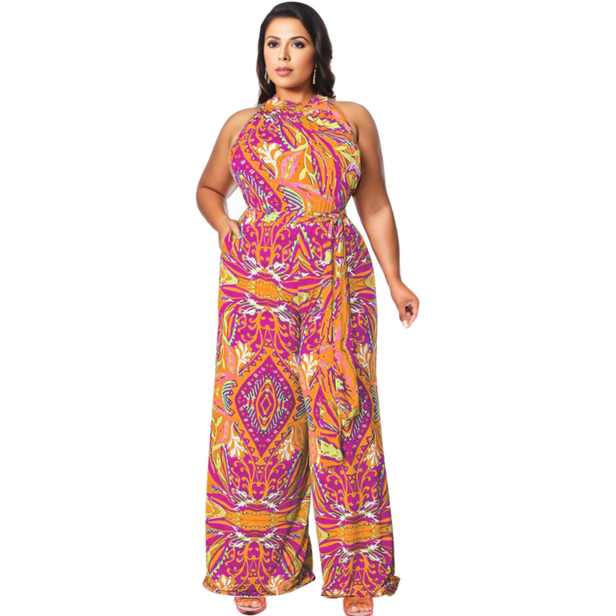 1XL Orange Paisley Jumpsuit|1XL - Premium Wholesale Boutique Clothing from Pinktown - Just $40! Shop now at chiquestyles