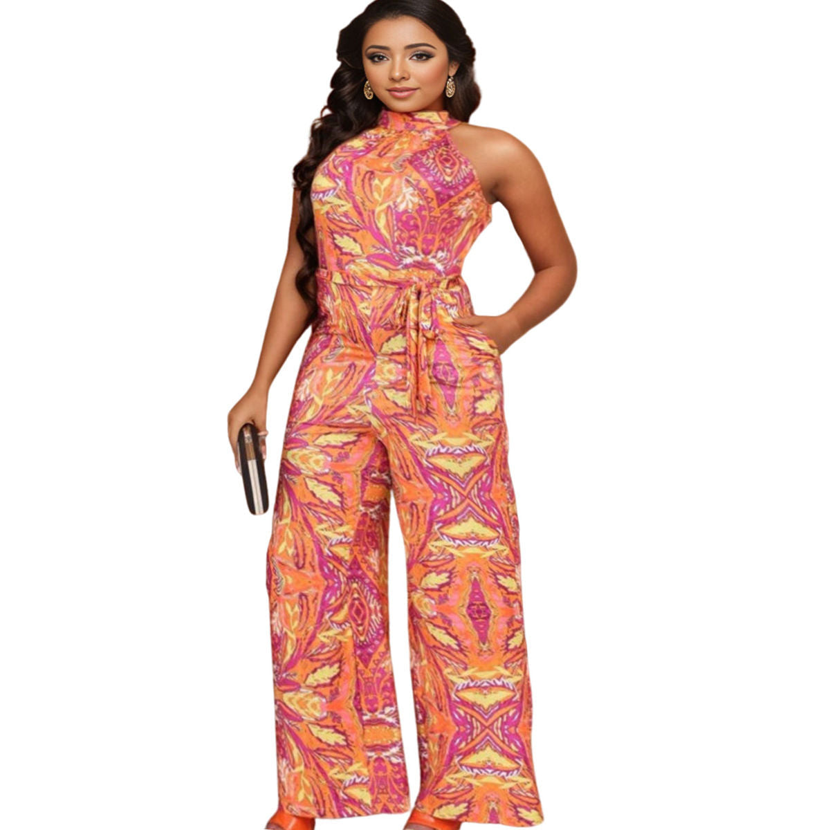 1XL Orange Paisley Jumpsuit|1XL - Premium Wholesale Boutique Clothing from Pinktown - Just $40! Shop now at chiquestyles