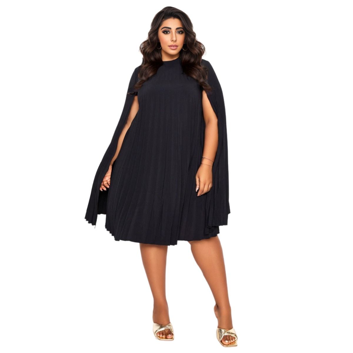 1XL Black Pleated Cape Dress|1XL - Premium Wholesale Boutique Clothing from Pinktown - Just $44! Shop now at chiquestyles