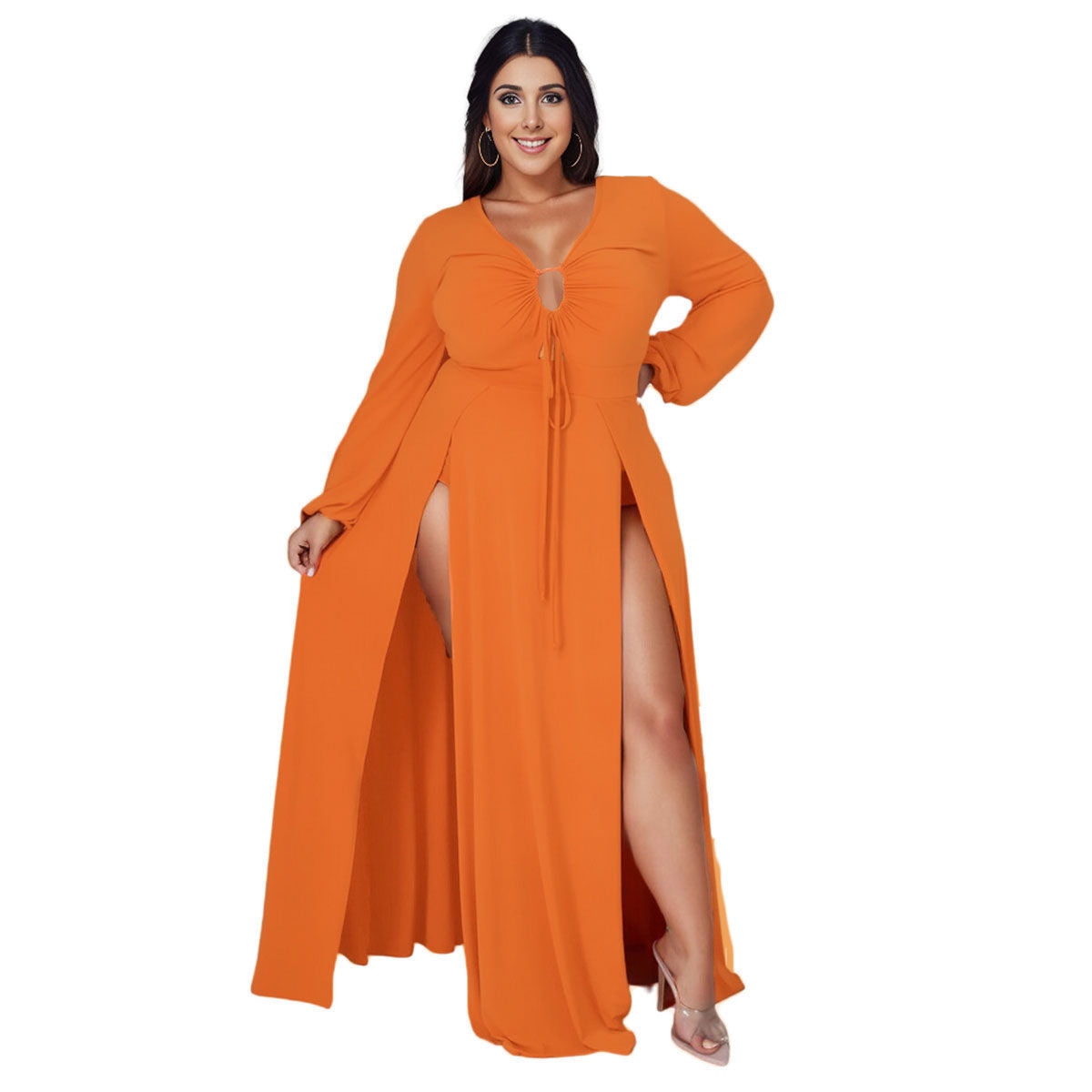 1XL Bright Orange Sexy Slit Dress|1XL - Premium Wholesale Boutique Clothing from Pinktown - Just $50! Shop now at chiquestyles