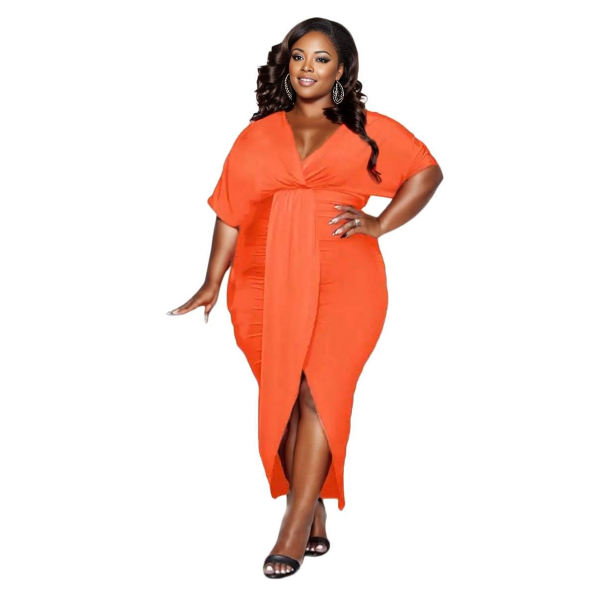 3XL Bright Orange Hip Pleat Dress|3XL - Premium Wholesale Boutique Clothing from Pinktown - Just $39! Shop now at chiquestyles