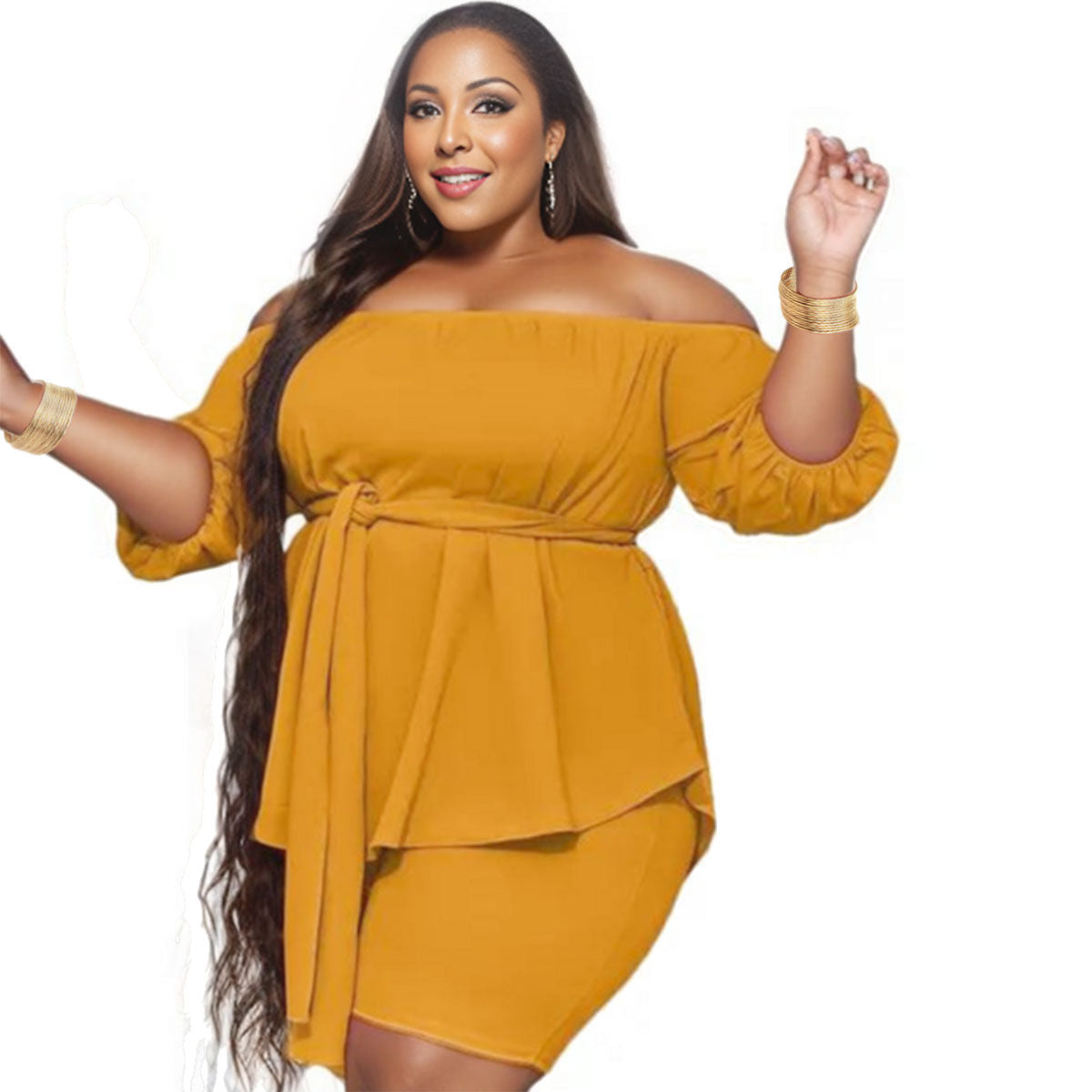 1XL Mustard Off-Shoulder Shorts Set|1XL - Premium Wholesale Boutique Clothing from Pinktown - Just $41! Shop now at chiquestyles