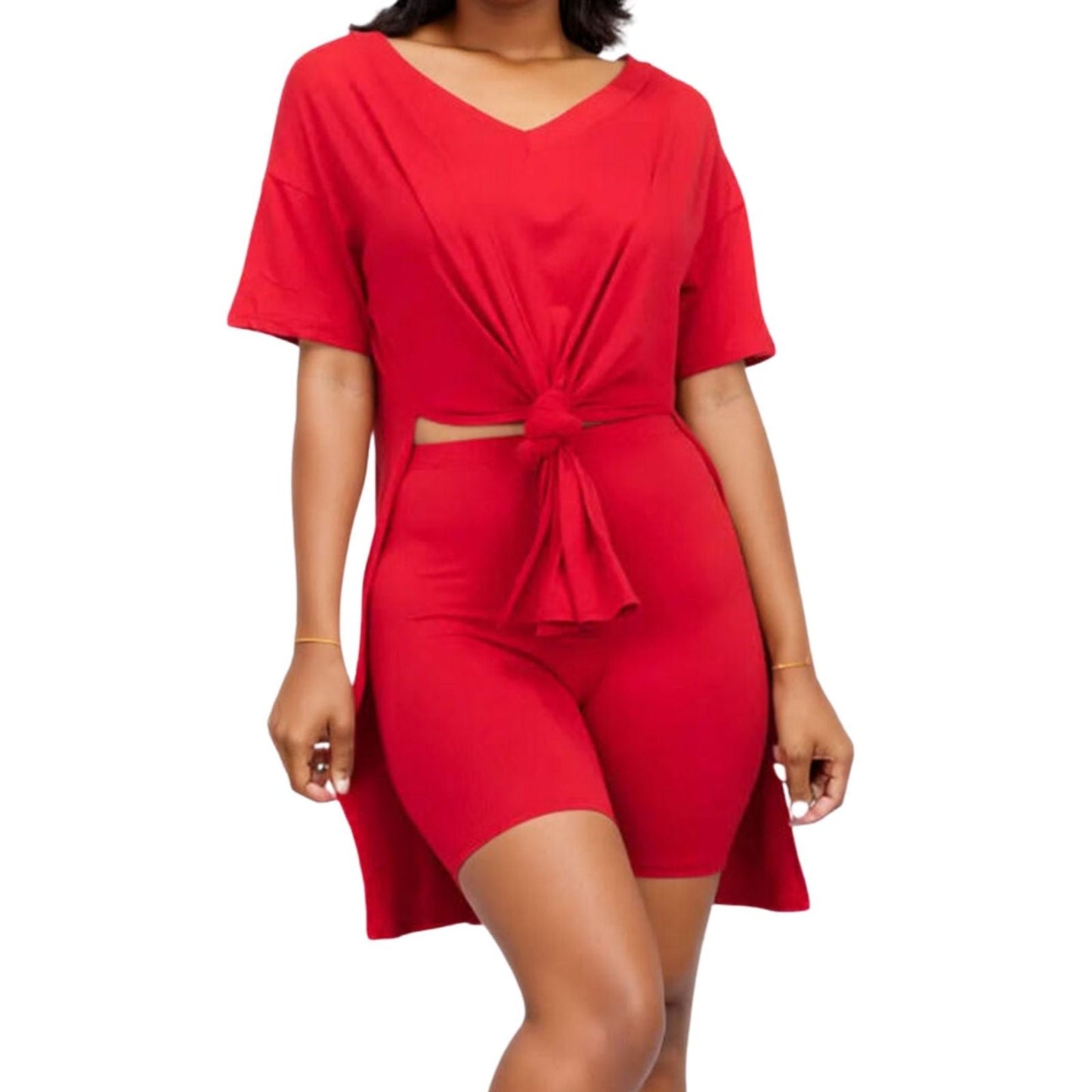 1XL Red V Neck Shorts Set|1XL - Premium Wholesale Boutique Clothing from Pinktown - Just $36! Shop now at chiquestyles