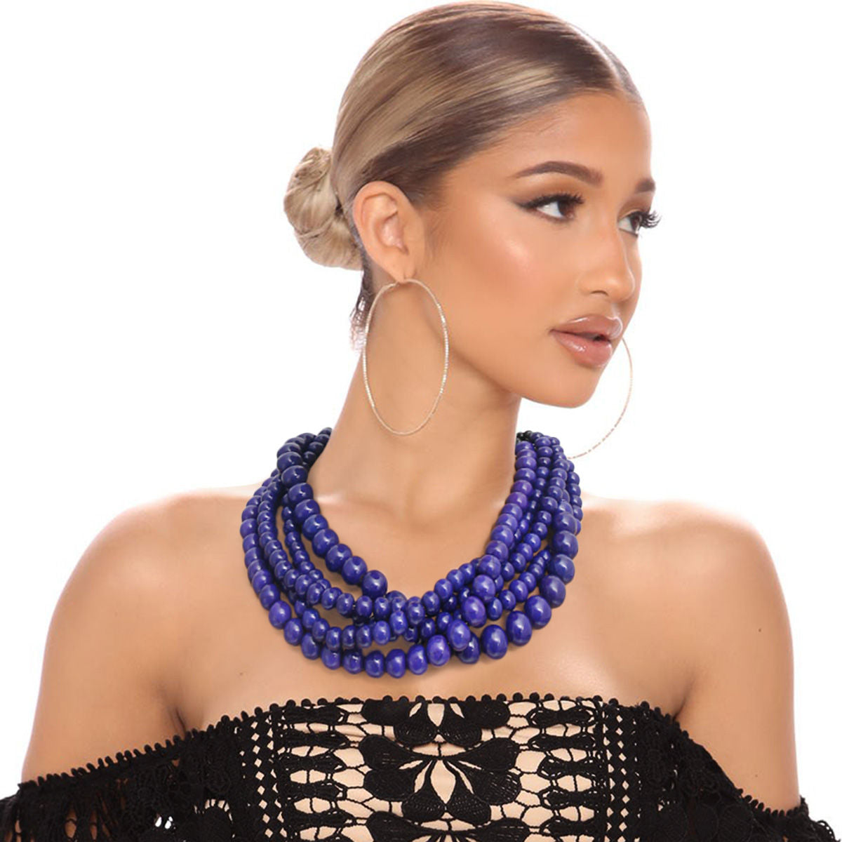 Blue Bead Buffalo Horn Hook Necklace|16 inches - Premium Wholesale Jewelry from Pinktown - Just $34! Shop now at chiquestyles