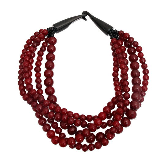 Burgundy Bead Buffalo Horn Hook Necklace|16 inches - Premium Wholesale Jewelry from Pinktown - Just $34! Shop now at chiquestyles