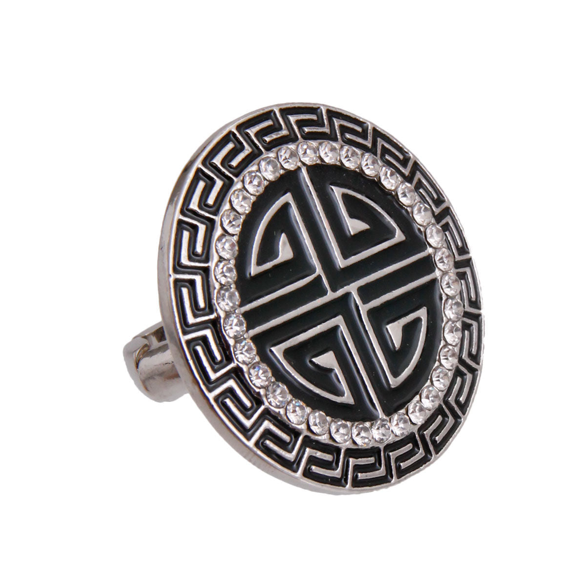 Silver Black Round Greek Cocktail Ring|Stretch to Fit - Premium Wholesale Jewelry from Pinktown - Just $9! Shop now at chiquestyles