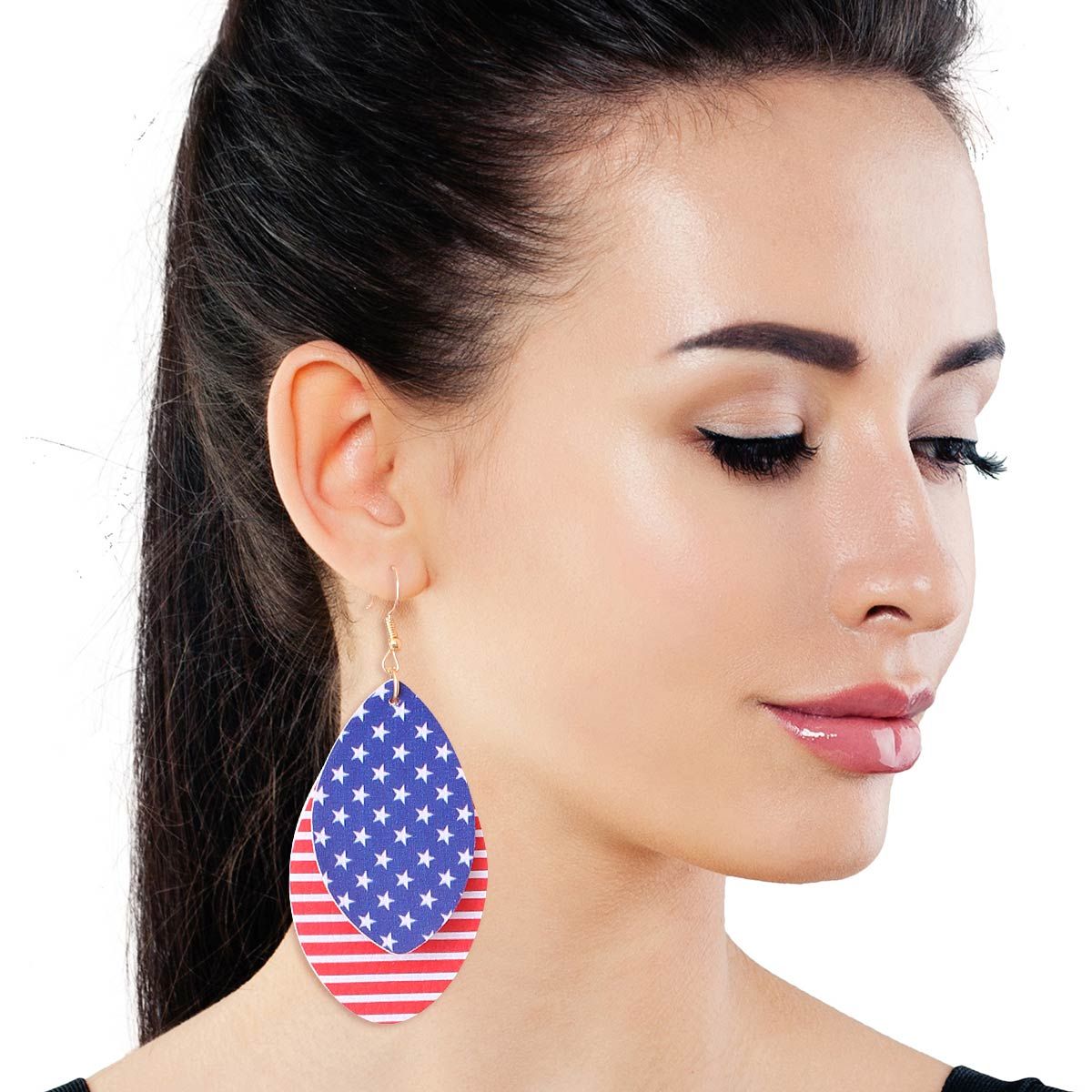 American Flag Teardrop Layer Earrings|3.5 inches - Premium Wholesale Jewelry from Pinktown - Just $5! Shop now at chiquestyles