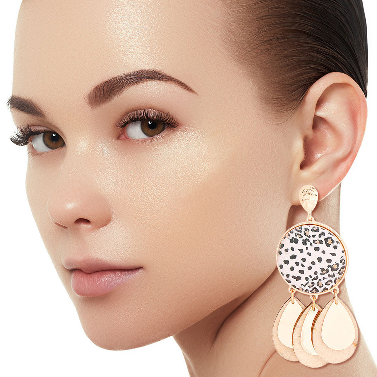 White Leopard Wood Teardrop Earrings|3.25 inches - Premium Wholesale Jewelry from Pinktown - Just $10! Shop now at chiquestyles