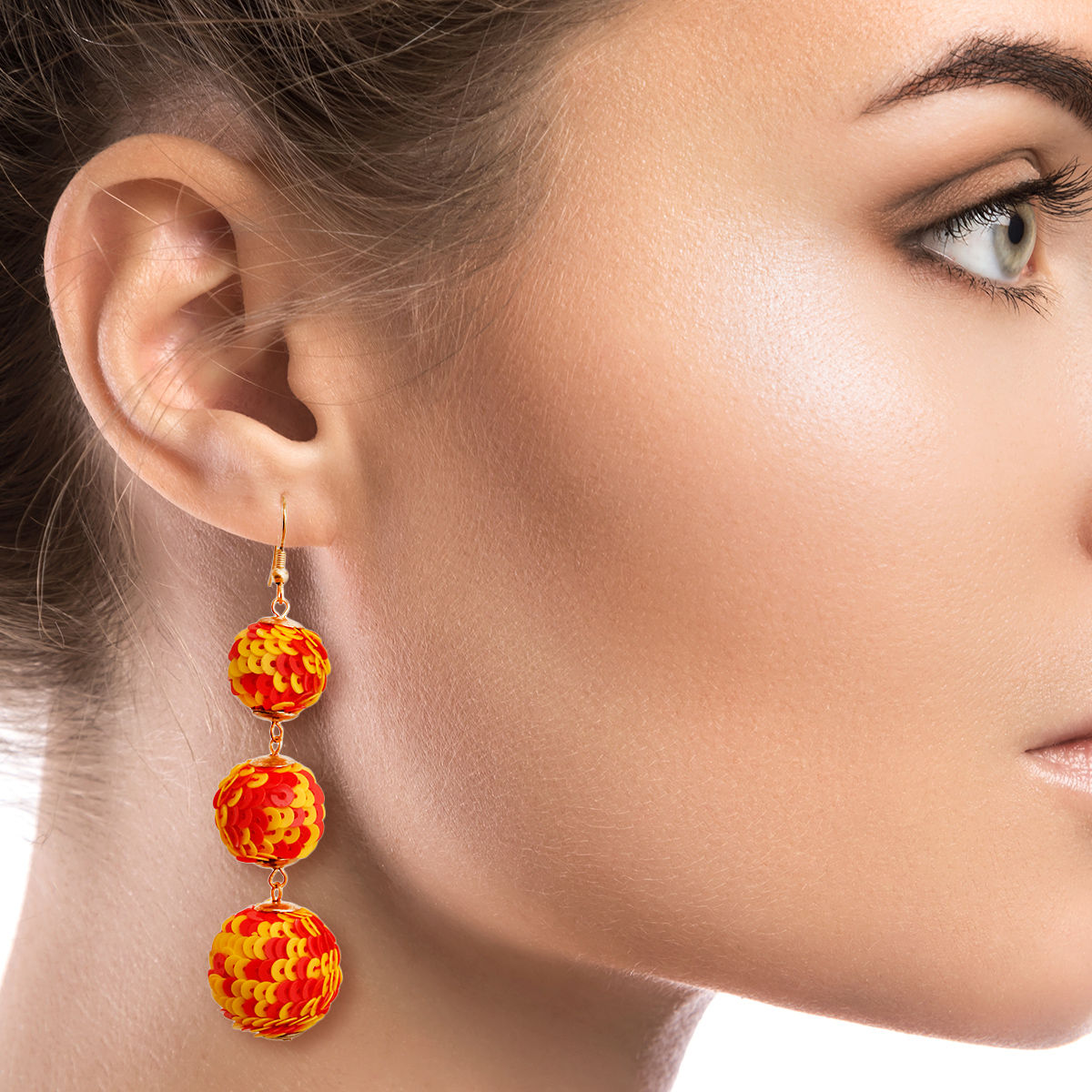 Yellow and Red Sequin Ball Earrings|3 inches - Premium Wholesale Jewelry from Pinktown - Just $10! Shop now at chiquestyles