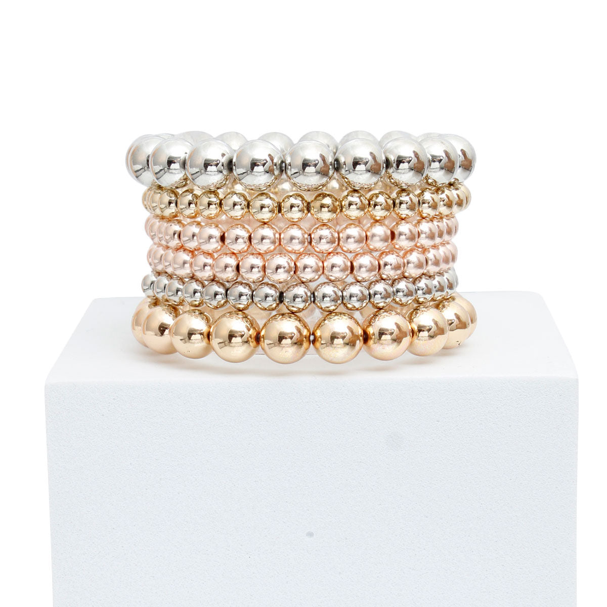 6 Pcs Mixed Metal Ball Bead Bracelets|Stretch to Fit - Premium Wholesale Jewelry from Pinktown - Just $12! Shop now at chiquestyles