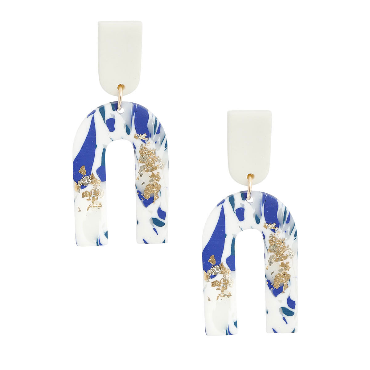 Blue and White Marbled Clay U Drop Earrings|2.15 inches - Premium Wholesale Jewelry from Pinktown - Just $13! Shop now at chiquestyles