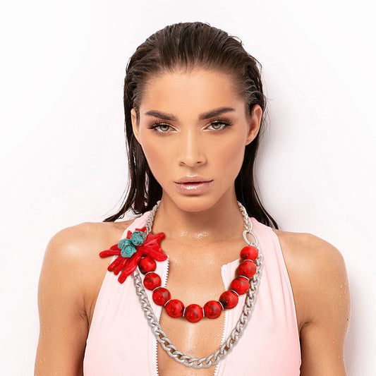 Red and Silver Coral Necklace|20 inches - Premium Wholesale Jewelry from Pinktown - Just $20! Shop now at chiquestyles