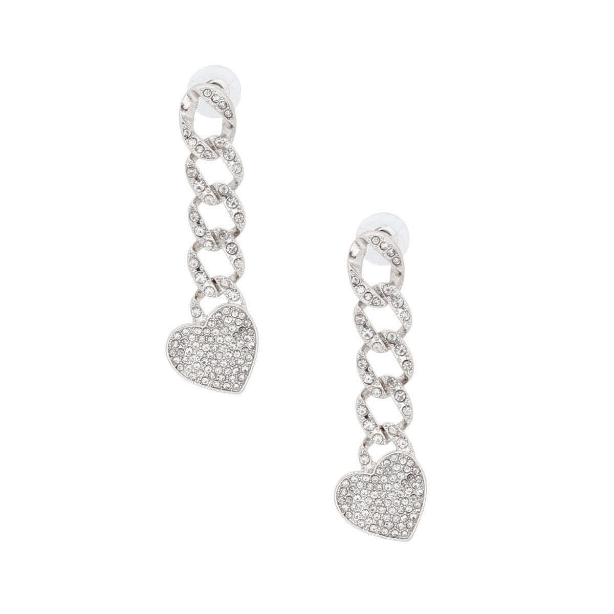 Silver Iced Chain Link Heart Earrings|2.35 inches - Premium Wholesale Jewelry from Pinktown - Just $12! Shop now at chiquestyles