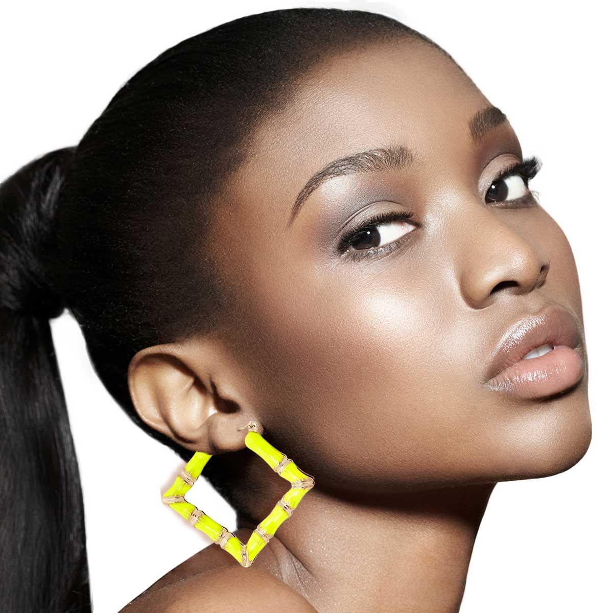 Neon Yellow Diamond Bamboo Hoops|1.75 inches - Premium Wholesale Jewelry from Pinktown - Just $9! Shop now at chiquestyles