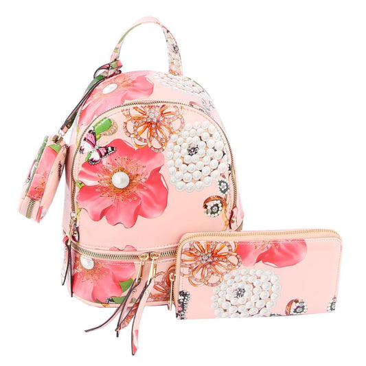 Blush Floral Backpack Set|10.5 x 9 x 4.75 inches - Premium Wholesale Fashion Accessories from Pinktown - Just $65! Shop now at chiquestyles