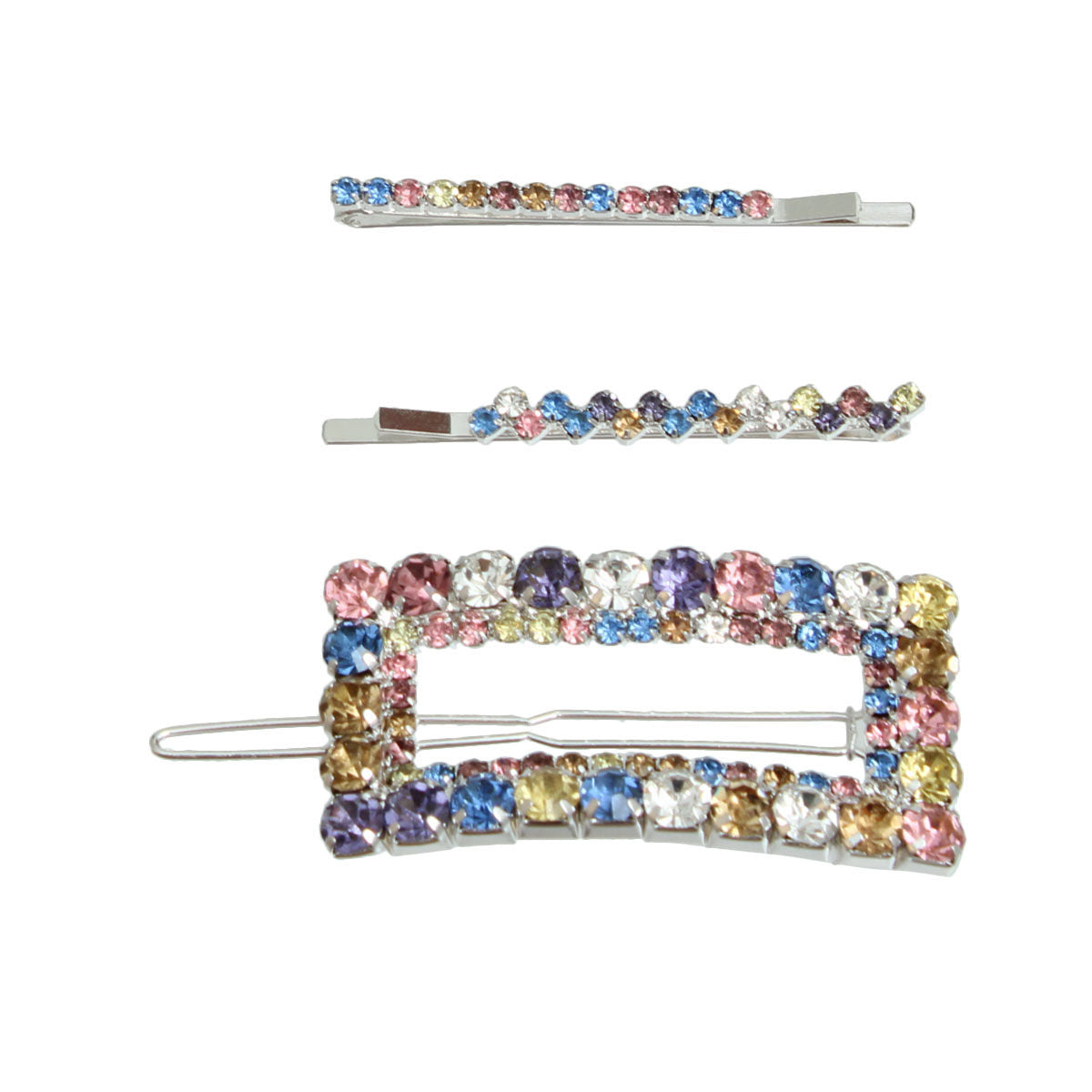 3 Pcs Multi Rhinestone Silver Rectangle Hair Pin Set|2 inches - Premium Wholesale Fashion Accessories from Pinktown - Just $10! Shop now at chiquestyles