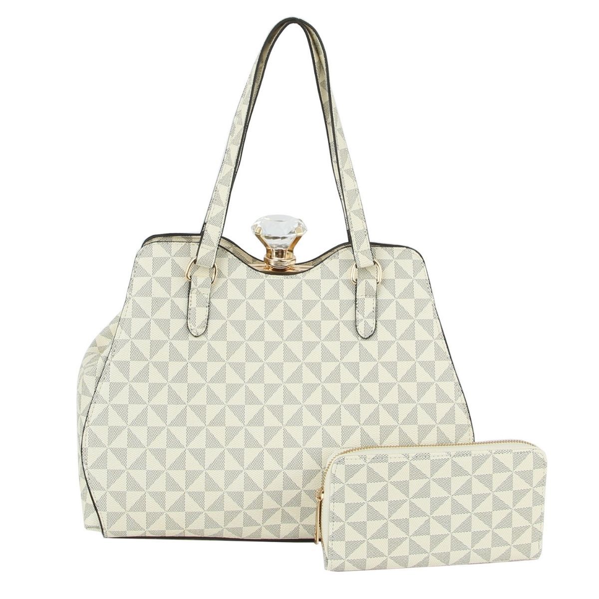 Beige Monogram Frame Handbag Set|13.5 x 11 x 6 inches - Premium Wholesale Fashion Accessories from Pinktown - Just $76! Shop now at chiquestyles