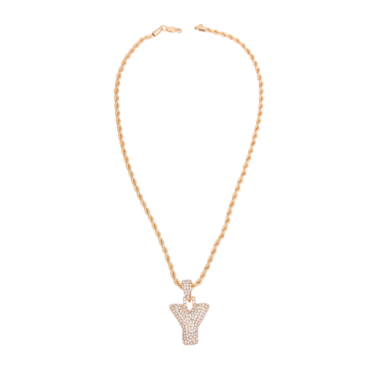 Y Rhinestone Gold Necklace|20 inches - Premium Wholesale Jewelry from Pinktown - Just $13! Shop now at chiquestyles