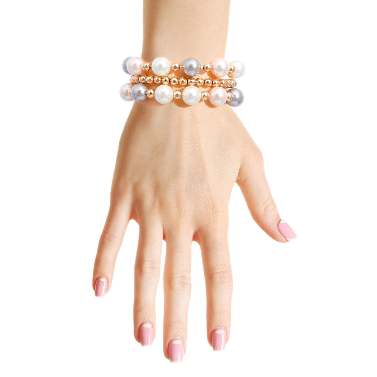 3 Strand Mixed Pearl Gold Bracelets|Stretch to Fit - Premium Wholesale Jewelry from Pinktown - Just $12! Shop now at chiquestyles