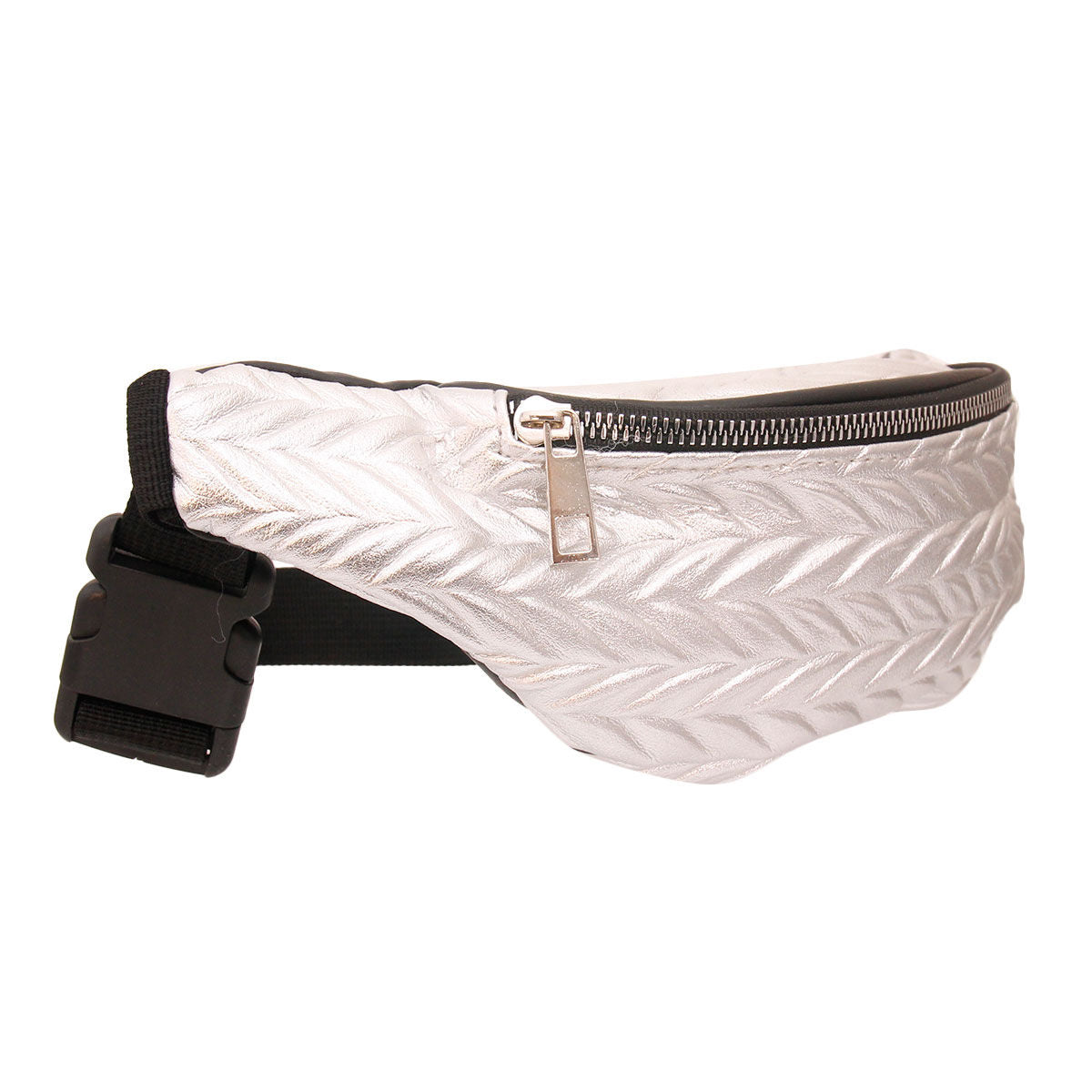 Silver Leather Chevron Fanny Pack|12.25 x 4.25 x 3 inches - Premium Wholesale Fashion Accessories from Pinktown - Just $16! Shop now at chiquestyles