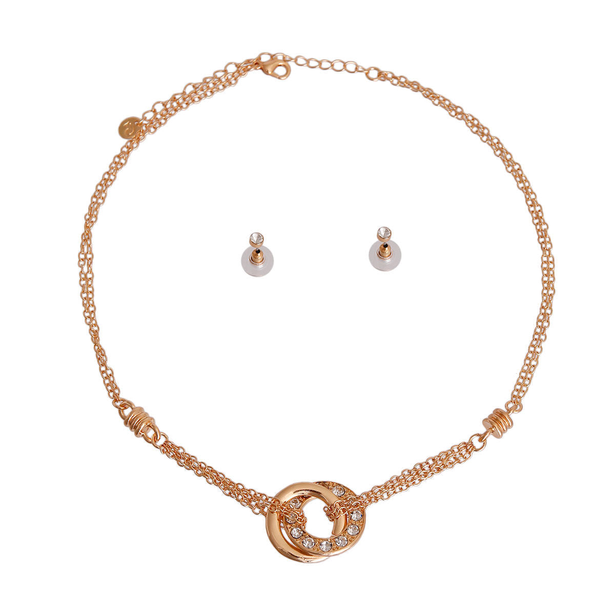 Gold Double Ring Pendant Chain|17 inches - Premium Wholesale Jewelry from Pinktown - Just $10! Shop now at chiquestyles