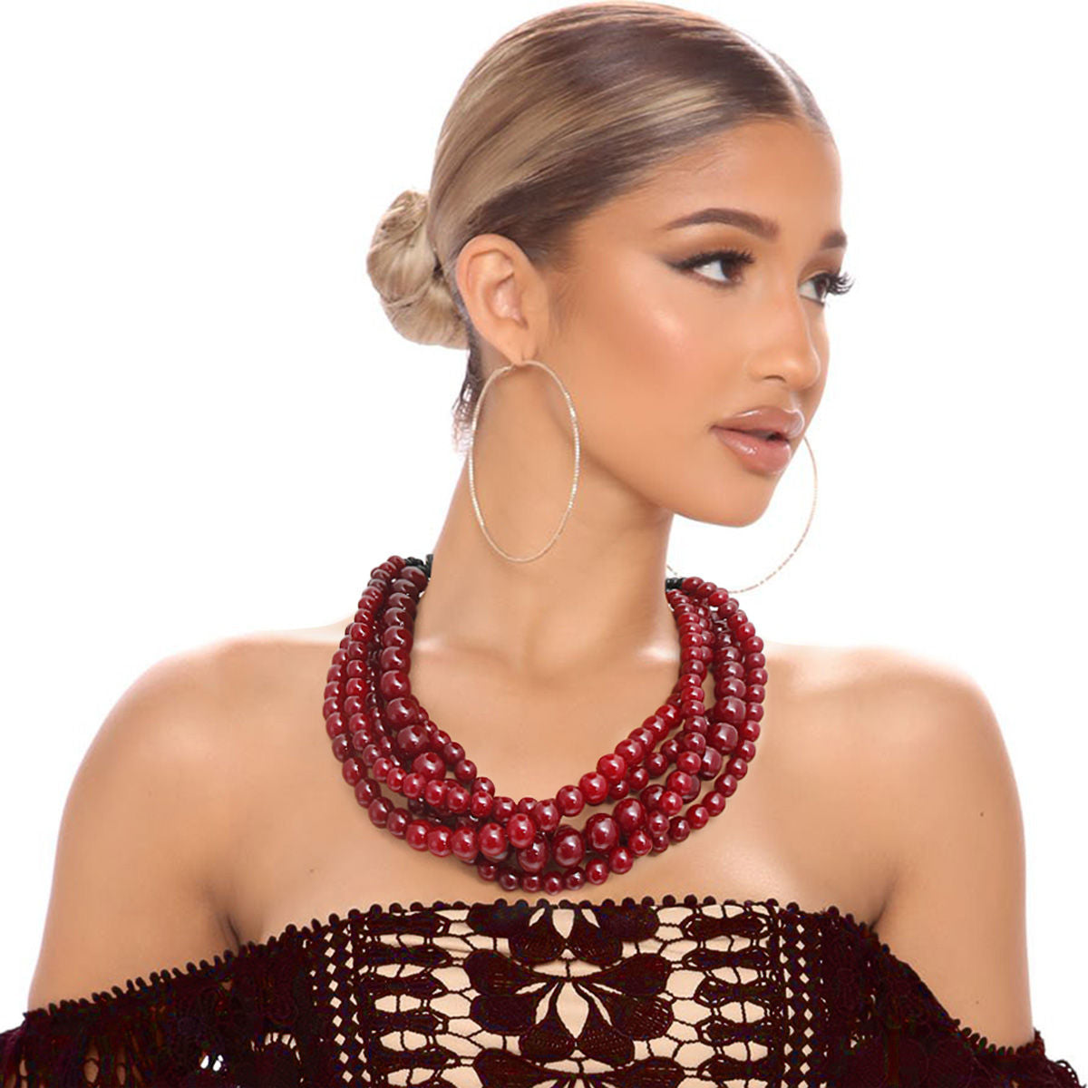 Burgundy Bead Buffalo Horn Hook Necklace|16 inches - Premium Wholesale Jewelry from Pinktown - Just $34! Shop now at chiquestyles