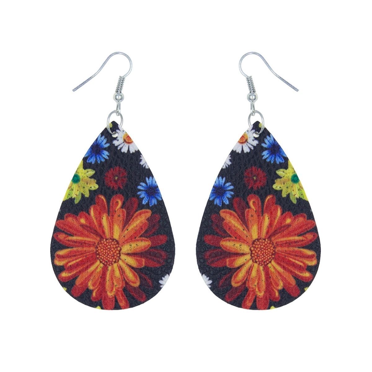 Multi Color Daisy Printed Teardrop Earrings|3 inches - Premium Wholesale Jewelry from Pinktown - Just $4! Shop now at chiquestyles