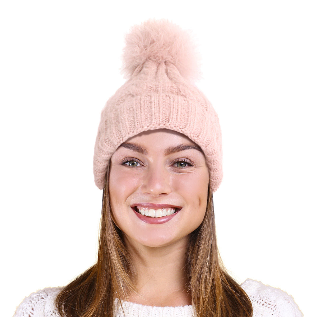 Dusty Pink Fox Fur Pom Beanie|One Size - Premium Wholesale Fashion Accessories from Pinktown - Just $22! Shop now at chiquestyles