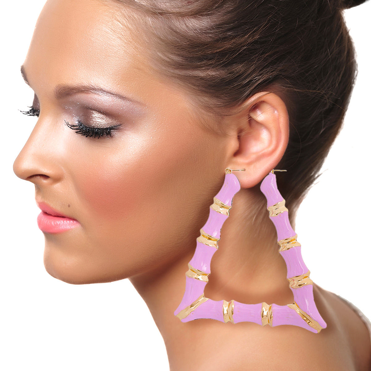 Pink Lavender Trapezoid Bamboo Hoops|3.25 inches - Premium Wholesale Jewelry from Pinktown - Just $12! Shop now at chiquestyles