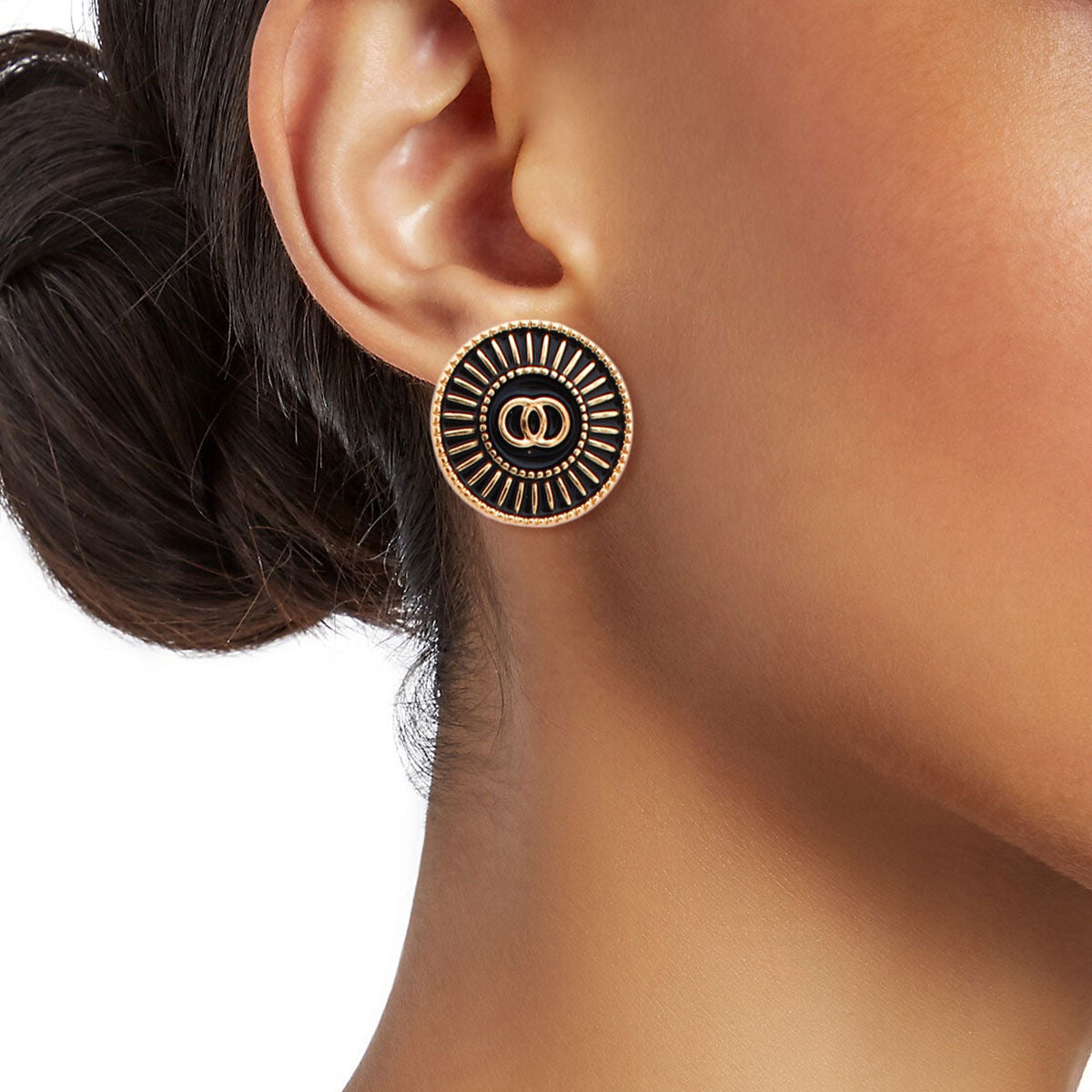 Gold and Black Sunburst Infinity Studs|.85 inches - Premium Wholesale Jewelry from Pinktown - Just $10! Shop now at chiquestyles