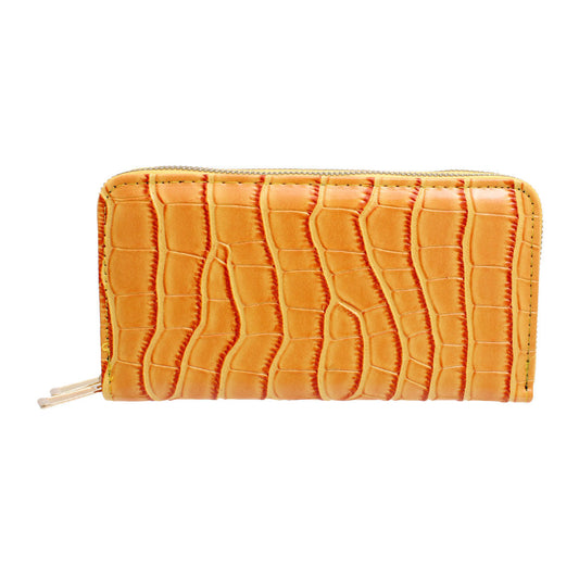 Yellow Croc Double Zipper Wallet|7.5 x 4 x 1.5 inches - Premium Wholesale Fashion Accessories from Pinktown - Just $15! Shop now at chiquestyles