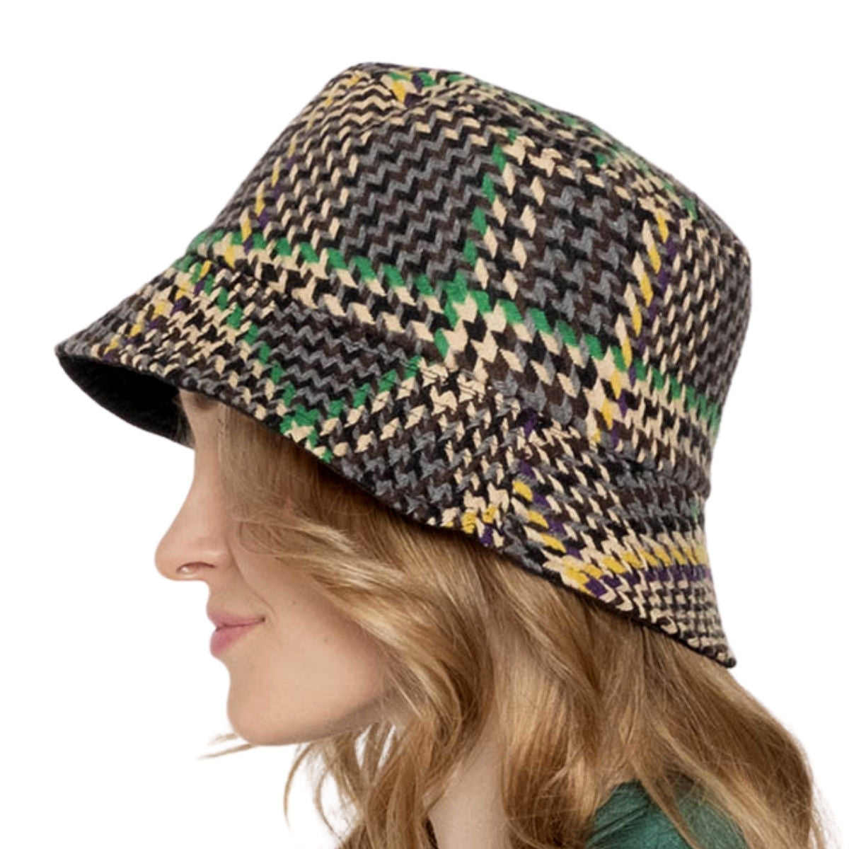 Gray Houndstooth Topstitch Bucket Hat|One Size - Premium Wholesale Fashion Accessories from Pinktown - Just $18! Shop now at chiquestyles