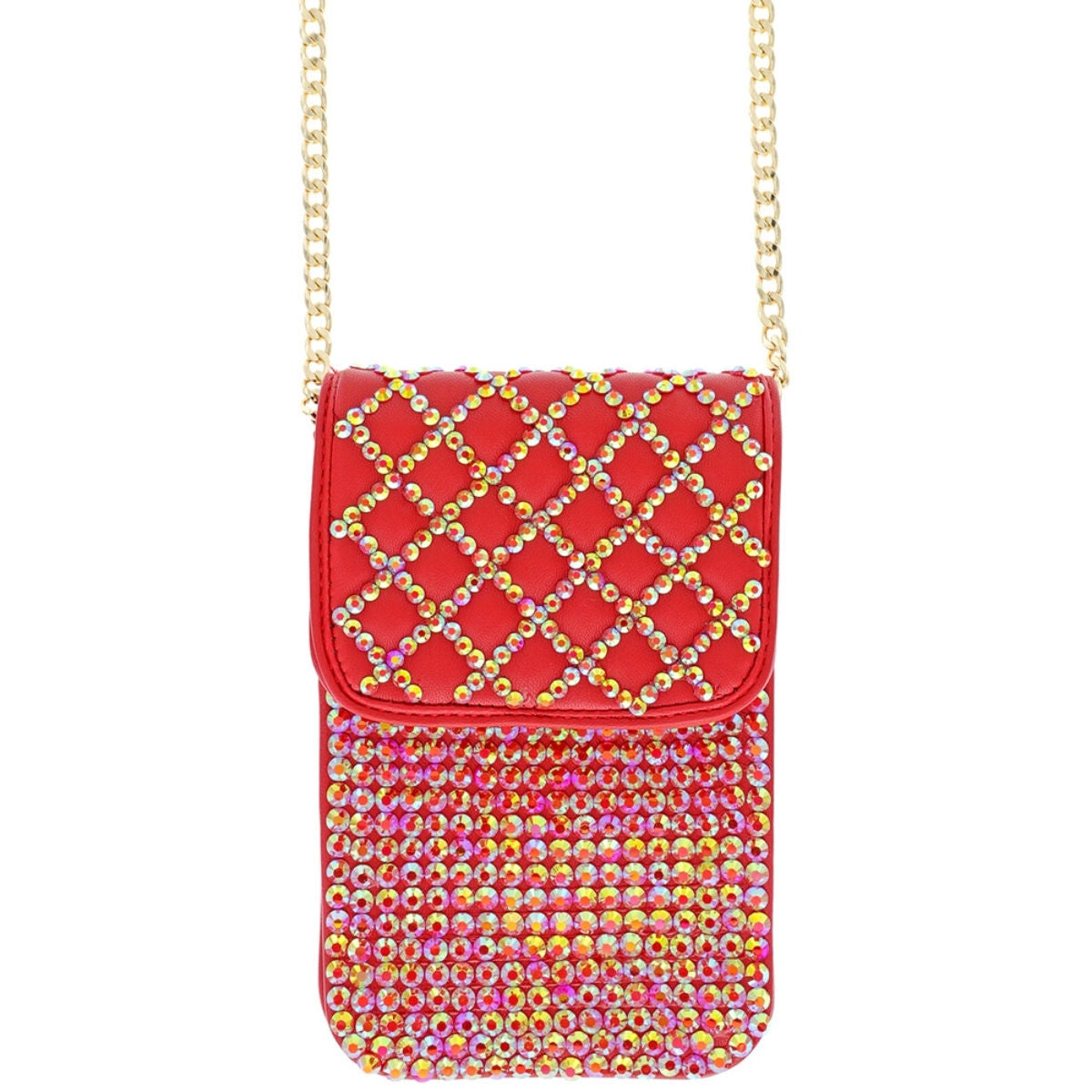 Red Quilted Rhinestone Cellphone Bag|7.25 x 5 x 1.5 inches - Premium Wholesale Fashion Accessories from Pinktown - Just $30! Shop now at chiquestyles