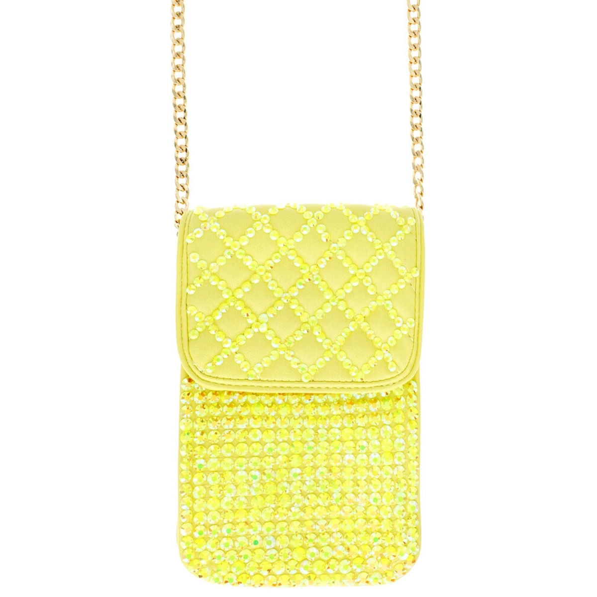 Yellow Quilted Rhinestone Cellphone Bag|7.25 x 5 x 1.5 inches - Premium Wholesale Fashion Accessories from Pinktown - Just $29! Shop now at chiquestyles