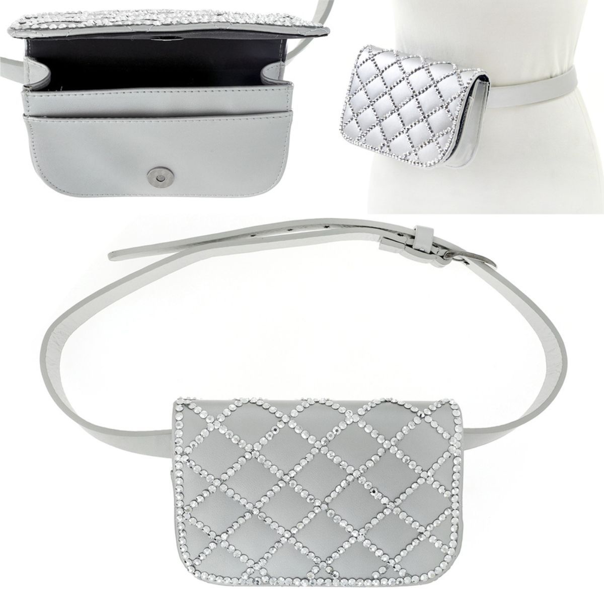 Silver Quilted Belt Bag|6.75 x 4.5 x 1.85 inches - Premium Wholesale Fashion Accessories from Pinktown - Just $30! Shop now at chiquestyles