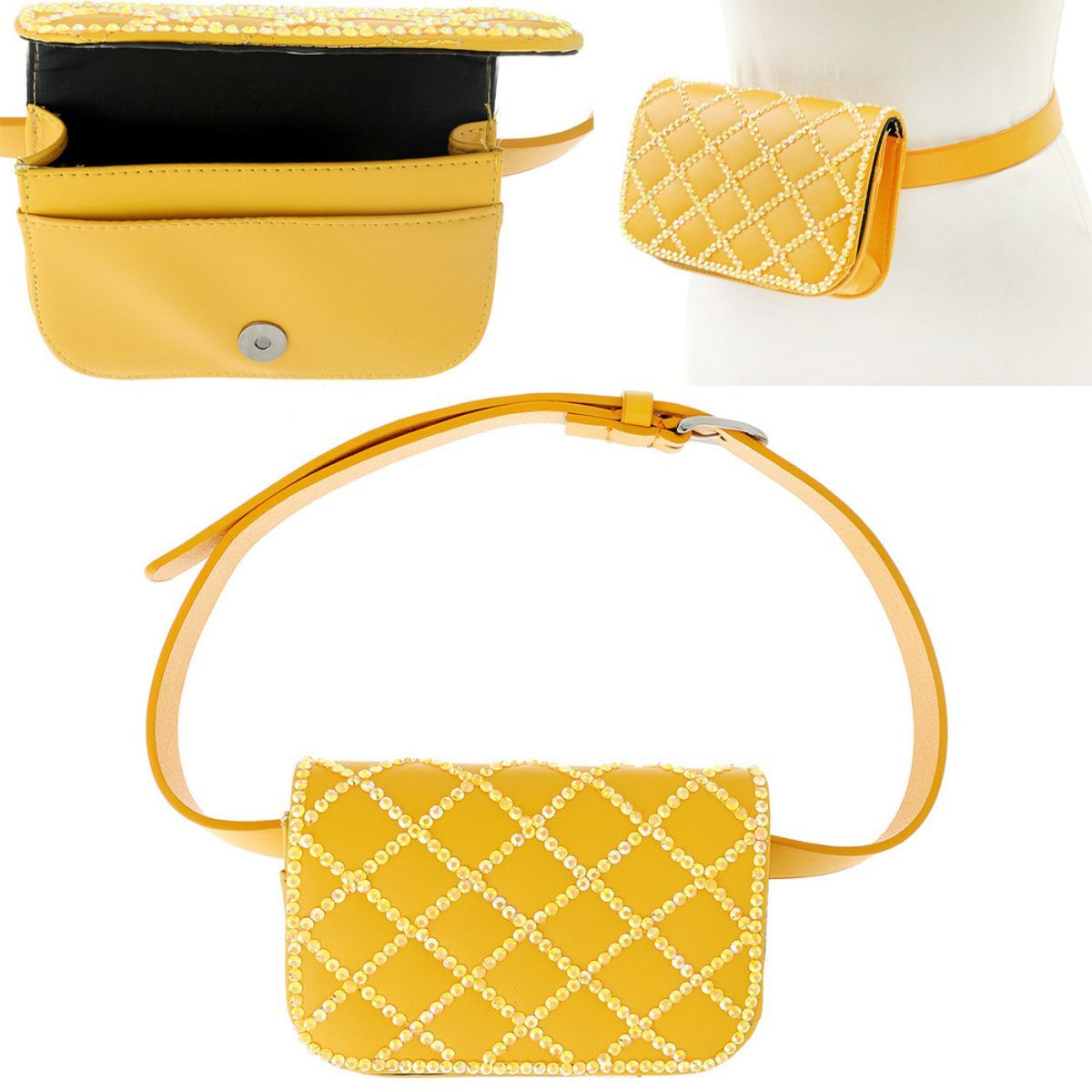 Yellow Quilted Belt Bag|6.75 x 4.5 x 1.85 inches - Premium Wholesale Fashion Accessories from Pinktown - Just $30! Shop now at chiquestyles