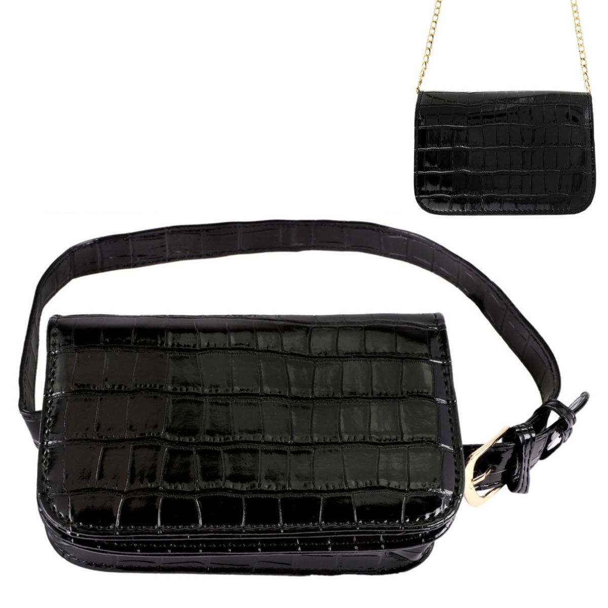 Black Croc Belt Bag|7.25 x 5 x 1.75 inches - Premium Wholesale Fashion Accessories from Pinktown - Just $33! Shop now at chiquestyles