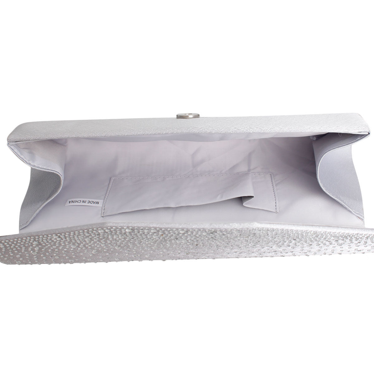 Silver Satin Stone Clutch|10.5 x 4 x 2 inches - Premium Wholesale Fashion Accessories from Pinktown - Just $28! Shop now at chiquestyles