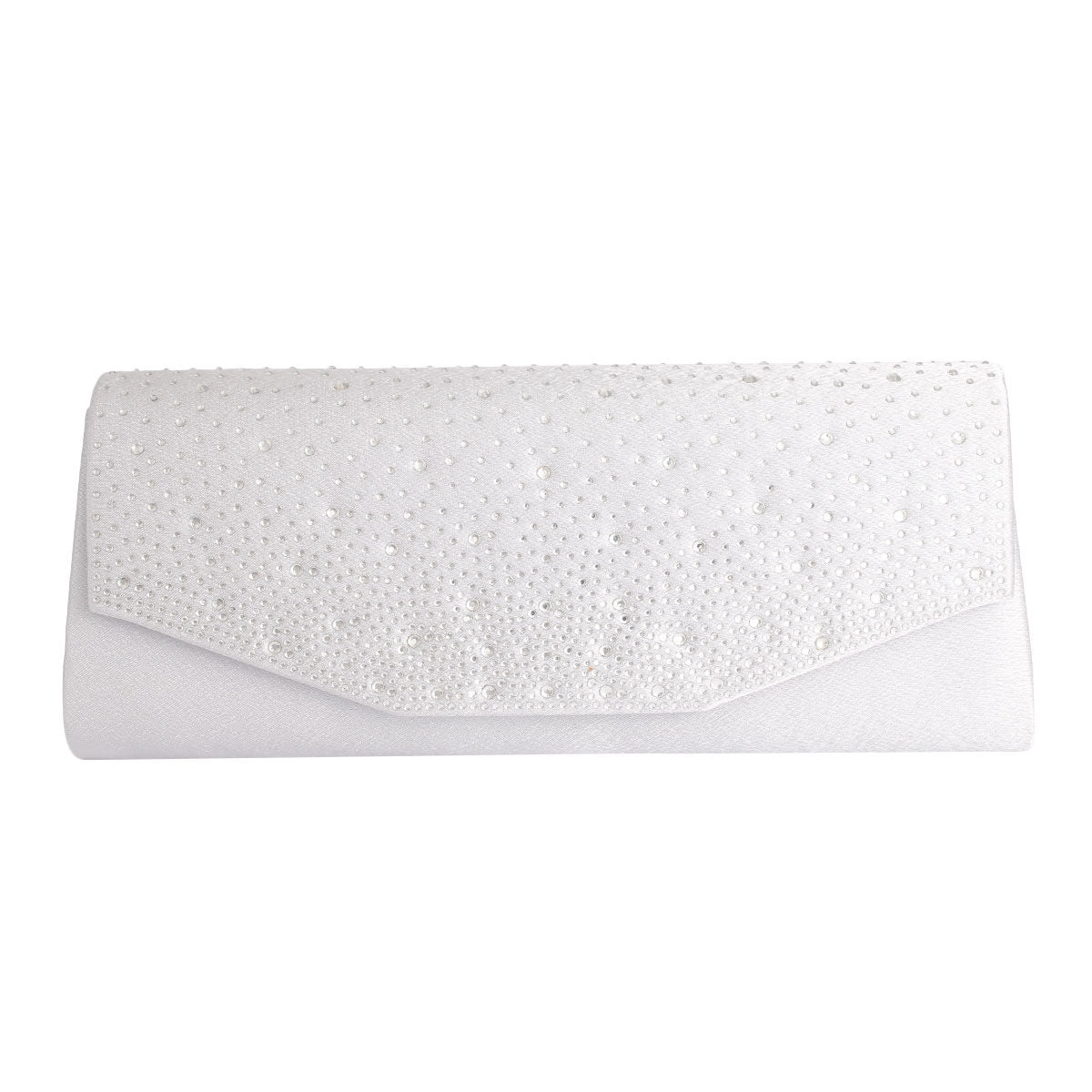 Silver Satin Stone Clutch|10.5 x 4 x 2 inches - Premium Wholesale Fashion Accessories from Pinktown - Just $28! Shop now at chiquestyles