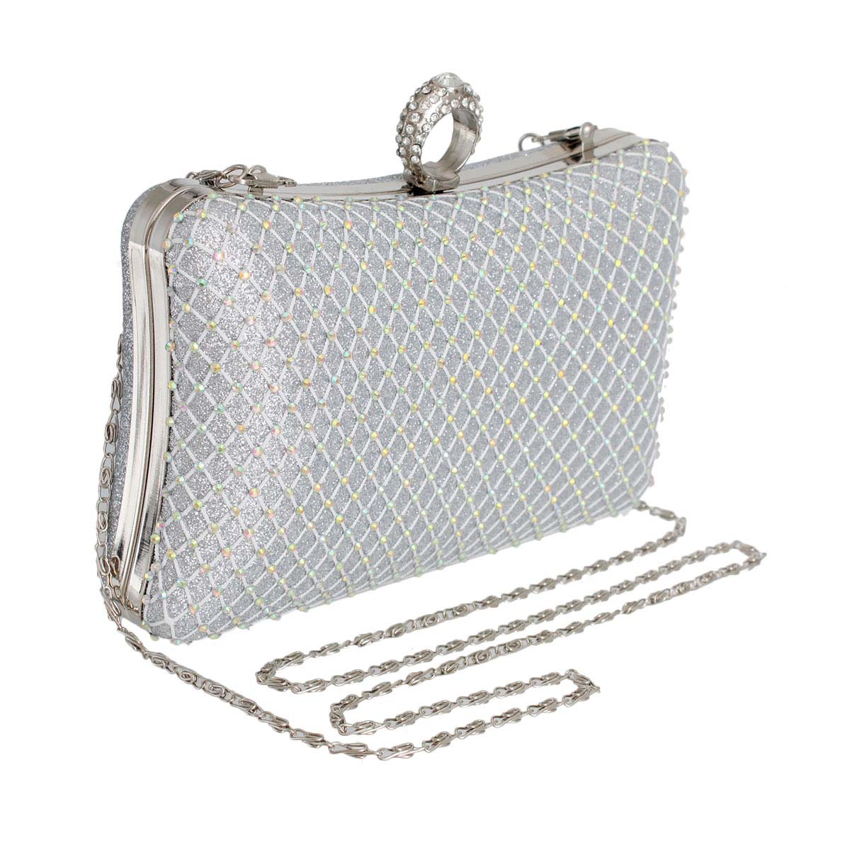 Silver Hardcase Ring Clutch|7.5 x 6 x 2.35 inches - Premium Wholesale Fashion Accessories from Pinktown - Just $40! Shop now at chiquestyles