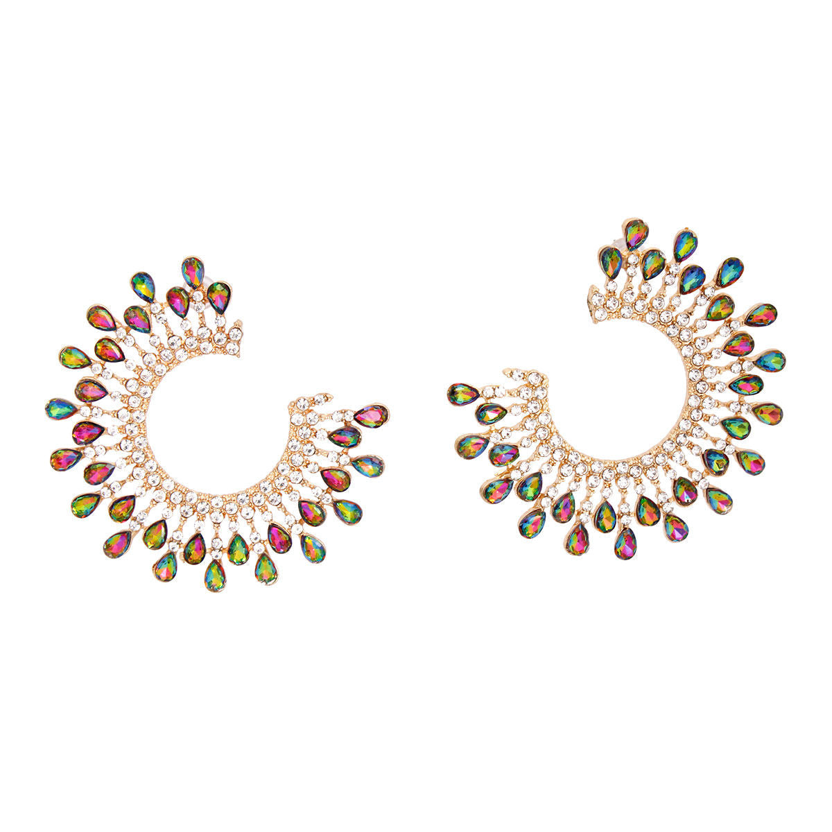 Stud Medium Pink Green C Shape Stone Earring Women - Premium Wholesale Jewelry from Pinktown - Just $17! Shop now at chiquestyles