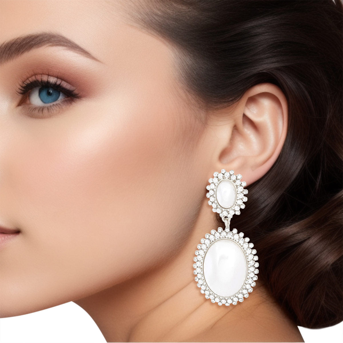 Clip On Silver Medium Pearl Halo Earring for Women|2.75 x 1.25 inches - Premium Wholesale Jewelry from Pinktown - Just $17! Shop now at chiquestyles