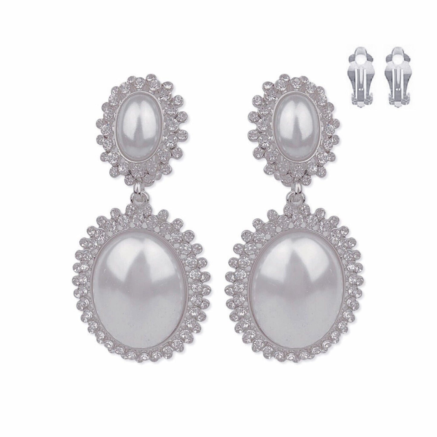 Clip On Silver Medium Pearl Halo Earring for Women|2.75 x 1.25 inches - Premium Wholesale Jewelry from Pinktown - Just $17! Shop now at chiquestyles