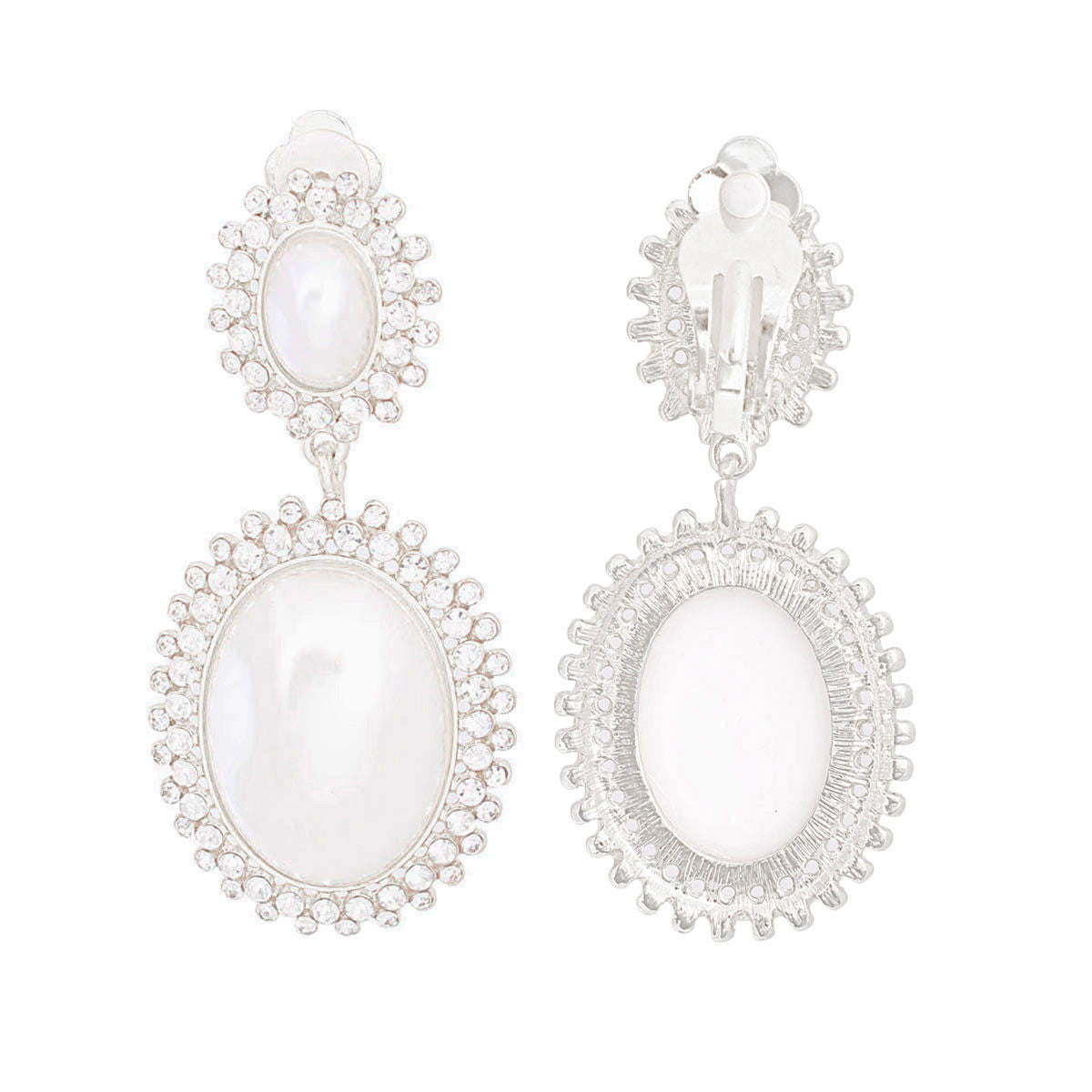 Clip On Silver Medium Pearl Halo Earring for Women|2.75 x 1.25 inches - Premium Wholesale Jewelry from Pinktown - Just $17! Shop now at chiquestyles