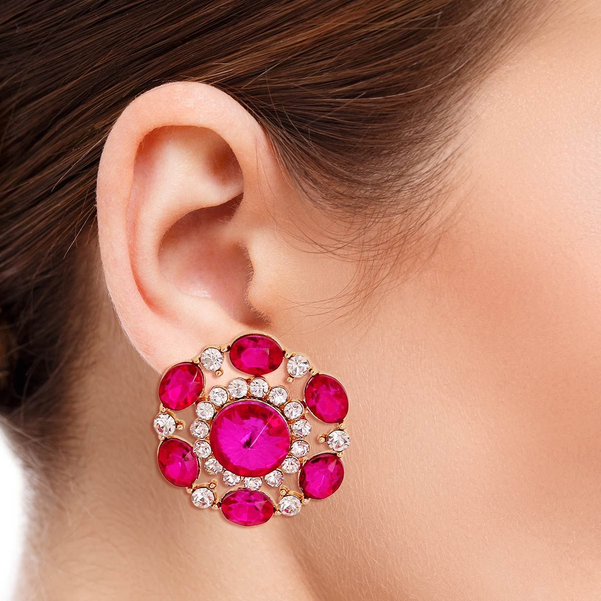 Fuchsia Crystal Circle Studs|1.25 inches - Premium Wholesale Jewelry from Pinktown - Just $8! Shop now at chiquestyles