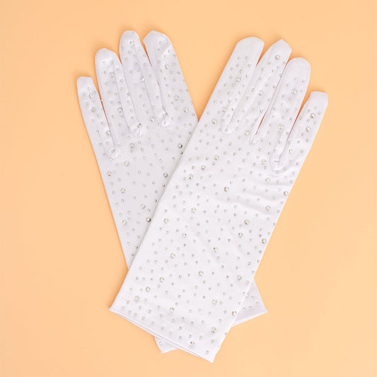 Gloves Gray Rhinestone Satin Bridal for Women - Premium Wholesale Fashion Accessories from Pinktown - Just $8! Shop now at chiquestyles