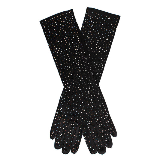 Gloves Long Black Stone Satin Bridal for Women - Premium Wholesale Fashion Accessories from Pinktown - Just $12! Shop now at chiquestyles