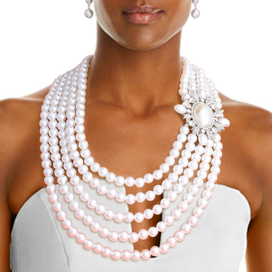 White 5 Strand Vintage Pearl Set|22 inches - Premium Wholesale Jewelry from Pinktown - Just $27! Shop now at chiquestyles