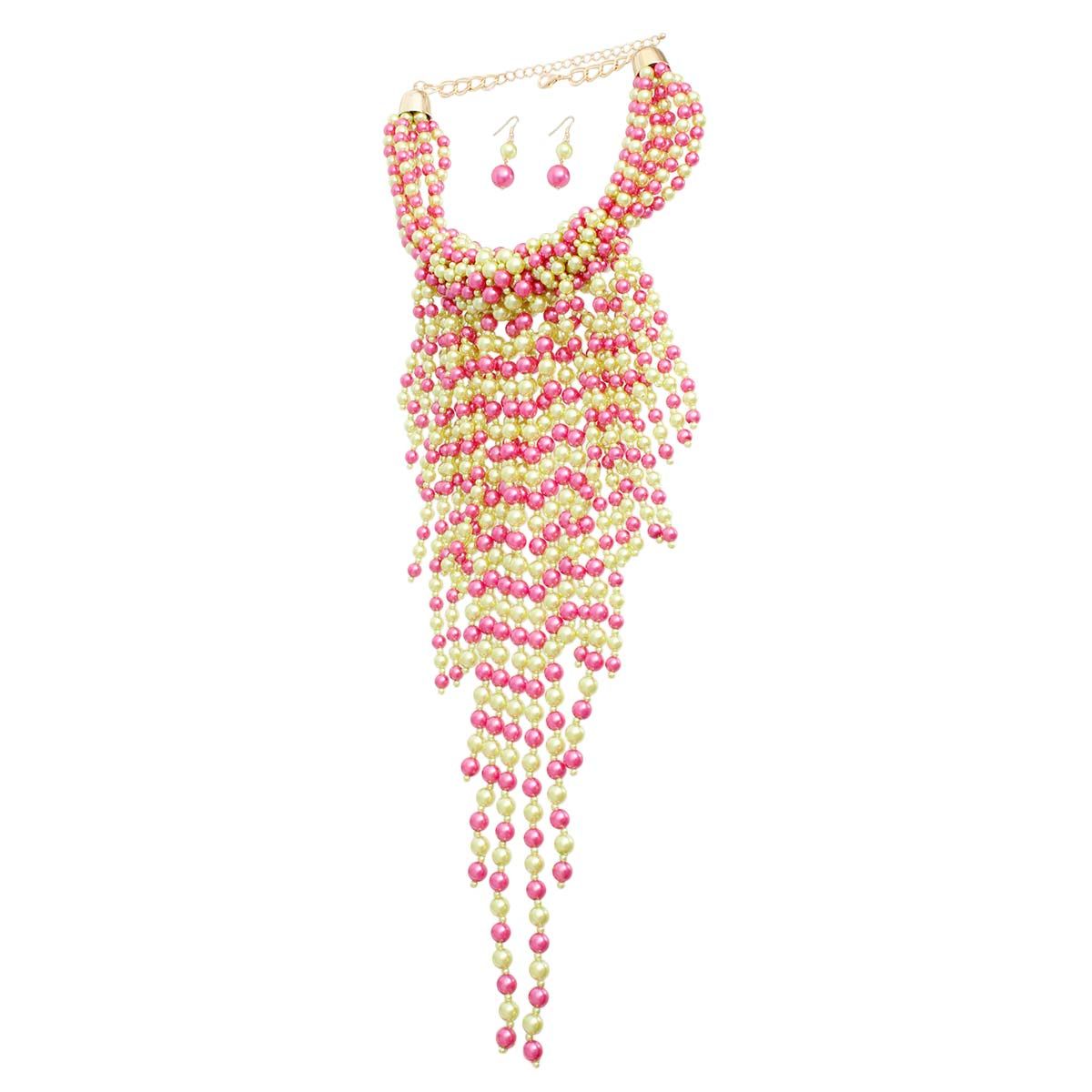 Pink and Lime Yellow Clustered Fringe Pearl Set|18 inches - Premium Wholesale Jewelry from Pinktown - Just $42! Shop now at chiquestyles